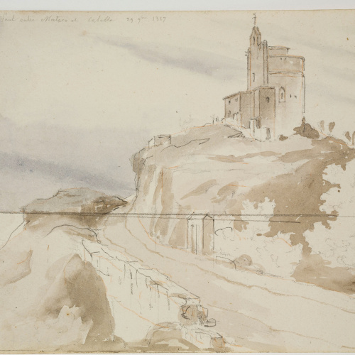 image for: Adolphe Hedwige Alphonse Delamare - Ermita de Sant Pau a Sant Pol de Mar (anvers) / Apunt de barques (revers) - 29 de novembre de 1827