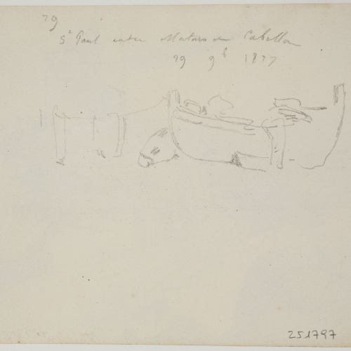 image for: Adolphe Hedwige Alphonse Delamare - Ermita de Sant Pau a Sant Pol de Mar (anvers) / Apunt de barques (revers) - 29 de novembre de 1827 [1]