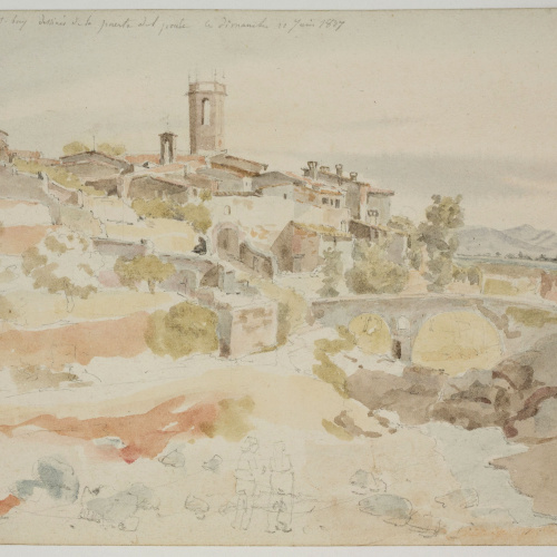 image for: Adolphe Hedwige Alphonse Delamare - Vista de Caldes de Montbui amb el Pont (anvers) / Barca (revers) - Diumenge 10 de juny de 1827