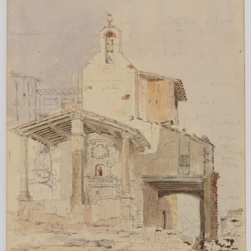 image for: Adolphe Hedwige Alphonse Delamare - Capella de la Mare de Déu del Remei a Manresa (anvers) / Pescadors feinejant a la platja (revers) - 14 de maig de 1826
