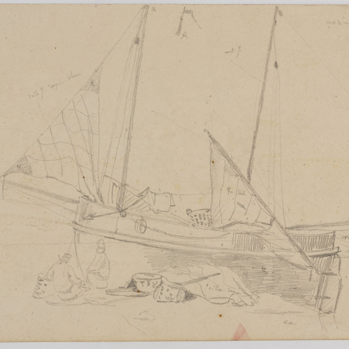 image for: Adolphe Hedwige Alphonse Delamare - Capella de la Mare de Déu del Remei a Manresa (anvers) / Pescadors feinejant a la platja (revers) - 14 de maig de 1826 [1]