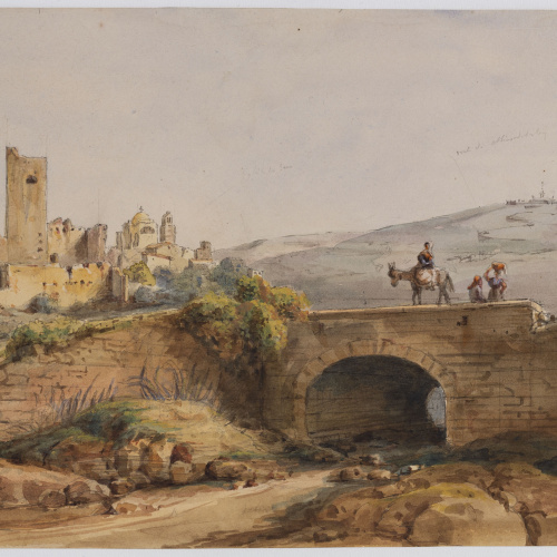image for: Adolphe Hedwige Alphonse Delamare - Camí de Sants a Barcelona amb Montjuïc al fons - Octubre de 1827