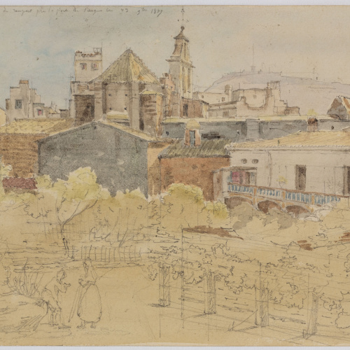image for: Adolphe Hedwige Alphonse Delamare - Vista de l&#039;església col·legiata de Santa Anna des de la muralla a Barcelona - 23 de novembre de 1827