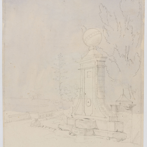 image for: Adolphe Hedwige Alphonse Delamare - Font al camí de Sants a Molins de Rei (anvers) / Diversos apunts de personatges, tipus populars i religiosos (revers) - 1826