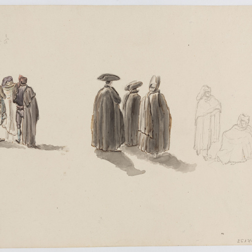 image for: Adolphe Hedwige Alphonse Delamare - Font al camí de Sants a Molins de Rei (anvers) / Diversos apunts de personatges, tipus populars i religiosos (revers) - 1826 [1]
