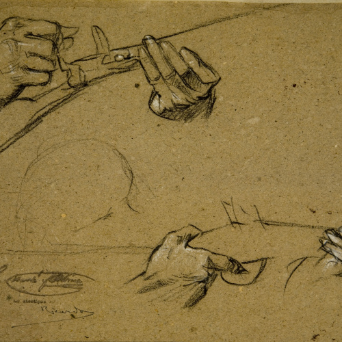 image for: Ramon Martí i Alsina - Apunt de mans disparant una arma per al quadre &quot;El gran dia de Girona&quot; - Cap a 1863-1864