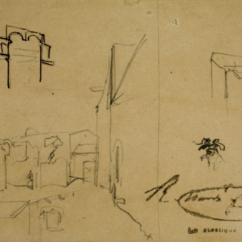 image for: Ramon Martí i Alsina - Apunt d&#039;edificis de la ciutat de Girona per al quadre &quot;El gran dia de Girona&quot; - Cap a 1863-1864