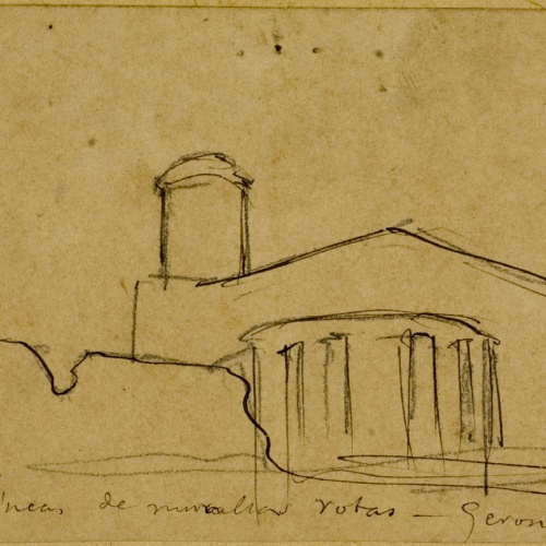 image for: Ramon Martí i Alsina - Vista de les muralles de Girona per al quadre &quot;El gran dia de Girona&quot; - Cap a 1863-1864