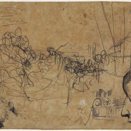 image for: Ramon Martí i Alsina - Estudi compositiu per al quadre &quot;El gran dia de Girona&quot; i dos rostres de perfil - Cap a 1863-1864