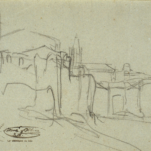 image for: Ramon Martí i Alsina - Apunt d&#039;edificis per al quadre &quot;El gran dia de Girona&quot; - Cap a 1863-1864