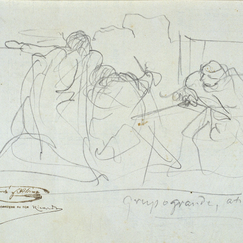 image for: Ramon Martí i Alsina - Esbós de tres soldats per al quadre &quot;El gran dia de Girona&quot; - Cap a 1863-1864