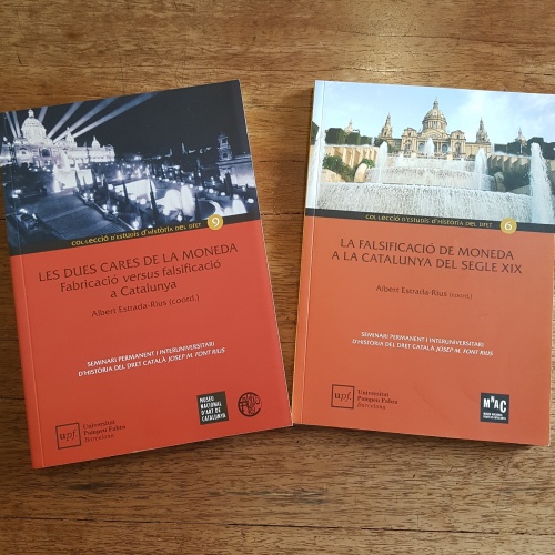 Portades publicacions: La falsificació de moneda a la Catalunya del segle XIX i Les dues cares de la moneda. Fabricació versus falsificació a Catalunya
